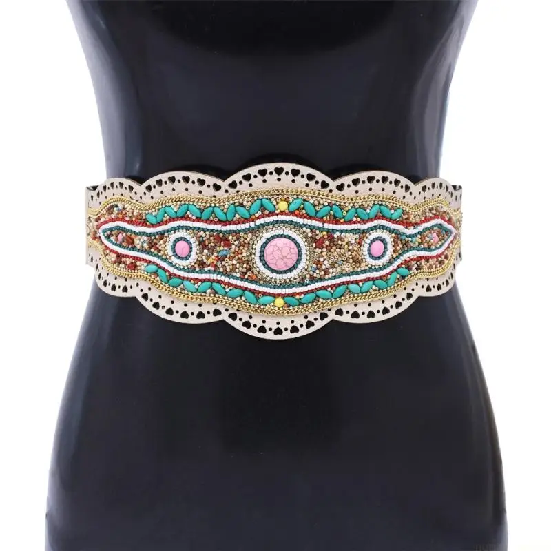 

31BF Эластичный пояс с цветочным принтом и бисером, регулируемая цепочка на талию для женских платьев и юбок