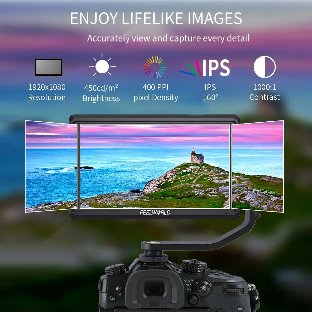 FEELWORLD FW568 V3 6인치 3D LUT DSLR 카메라 필드 모니터 IPS 풀 HD 1920X1080 HDMI 출력 지원 짐벌 리그용 틸트 암 포함