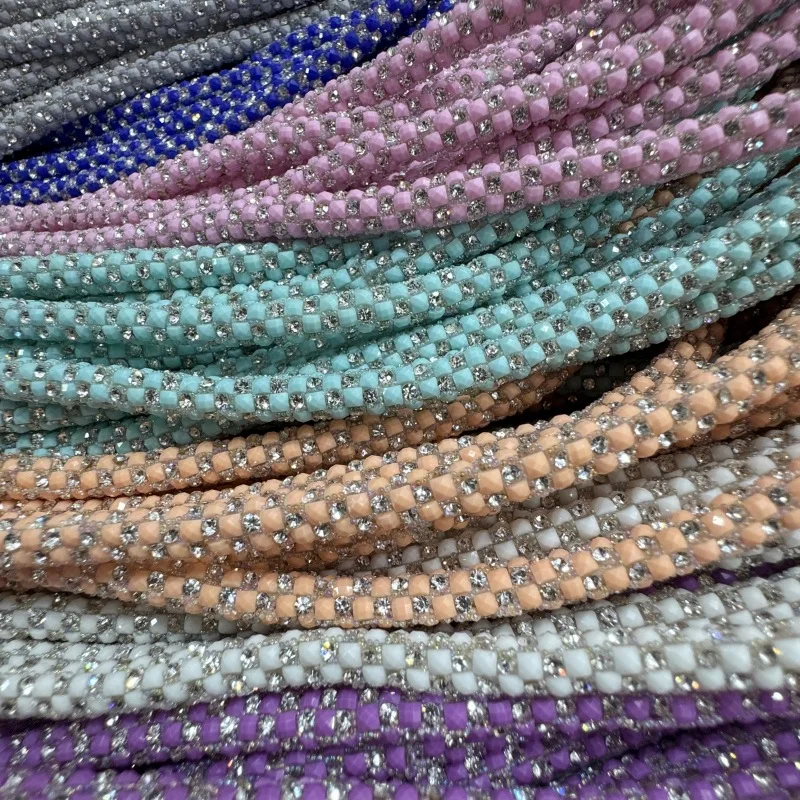 5.8mm Rhinestone Cord 10-50 Yards Cotton Rope Hollow Tube Core Crystal Trim DIY Sewing Clothing Dress Bow Craft Accessories