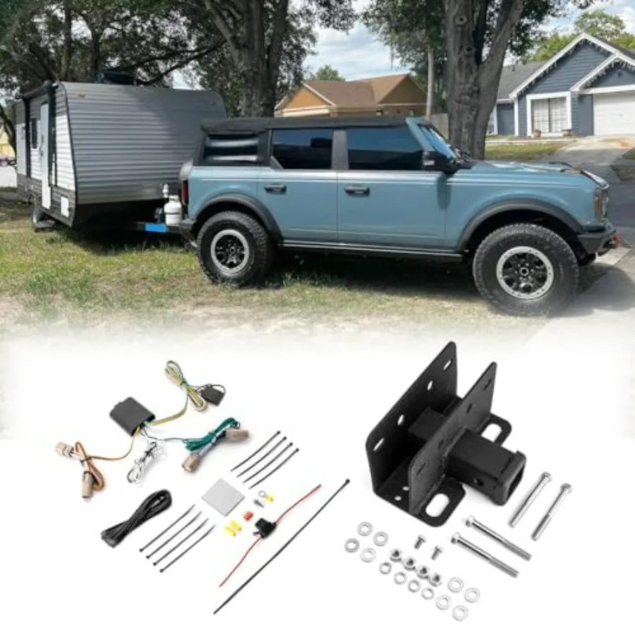 

Комплект из 2 задних фаркопов класса 3 с 4-контактным жгутом проводки для прицепа для Bronco 2021-2024, 2/4-дверный, черный, усиленный