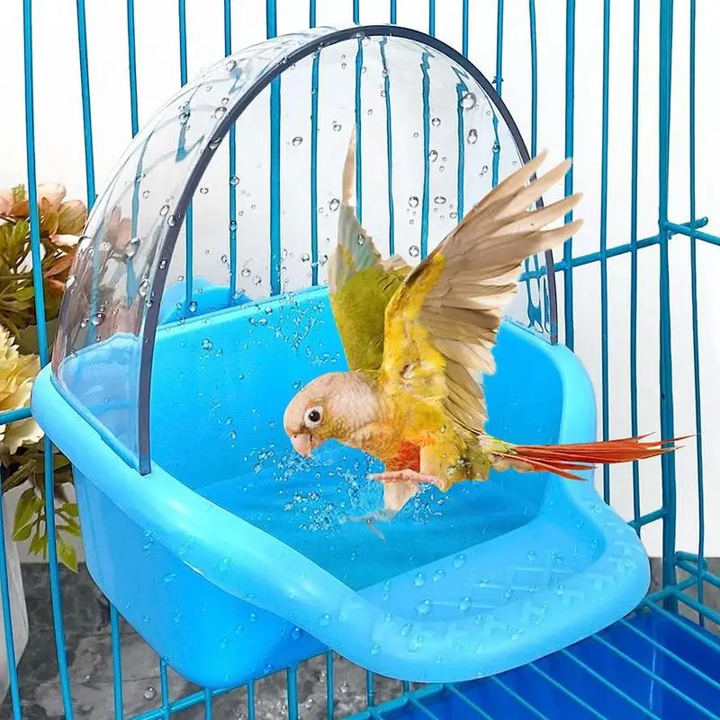 Clear Bird Bath For Cage Parakeet Bird Cage Accessories Hanging Bird Bath Box Parrot Bird Bathing Tub