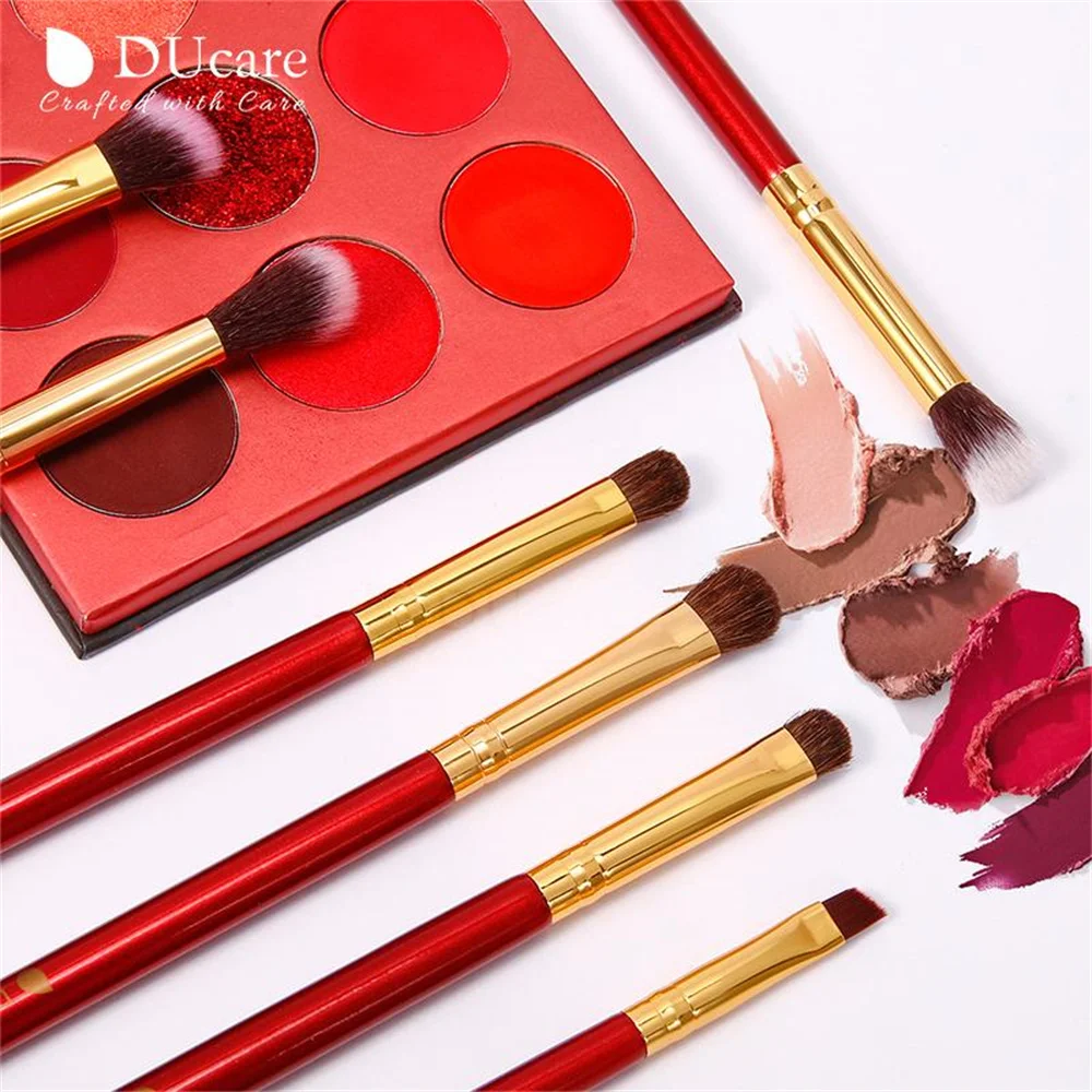 DUcare 6pc pędzle do cieni do powiek z przenośną obudowa z tworzywa sztucznego makijaż zestaw pędzli do powiek brwi Eyeliner do rzęs mieszanie kosmetyków pędzle