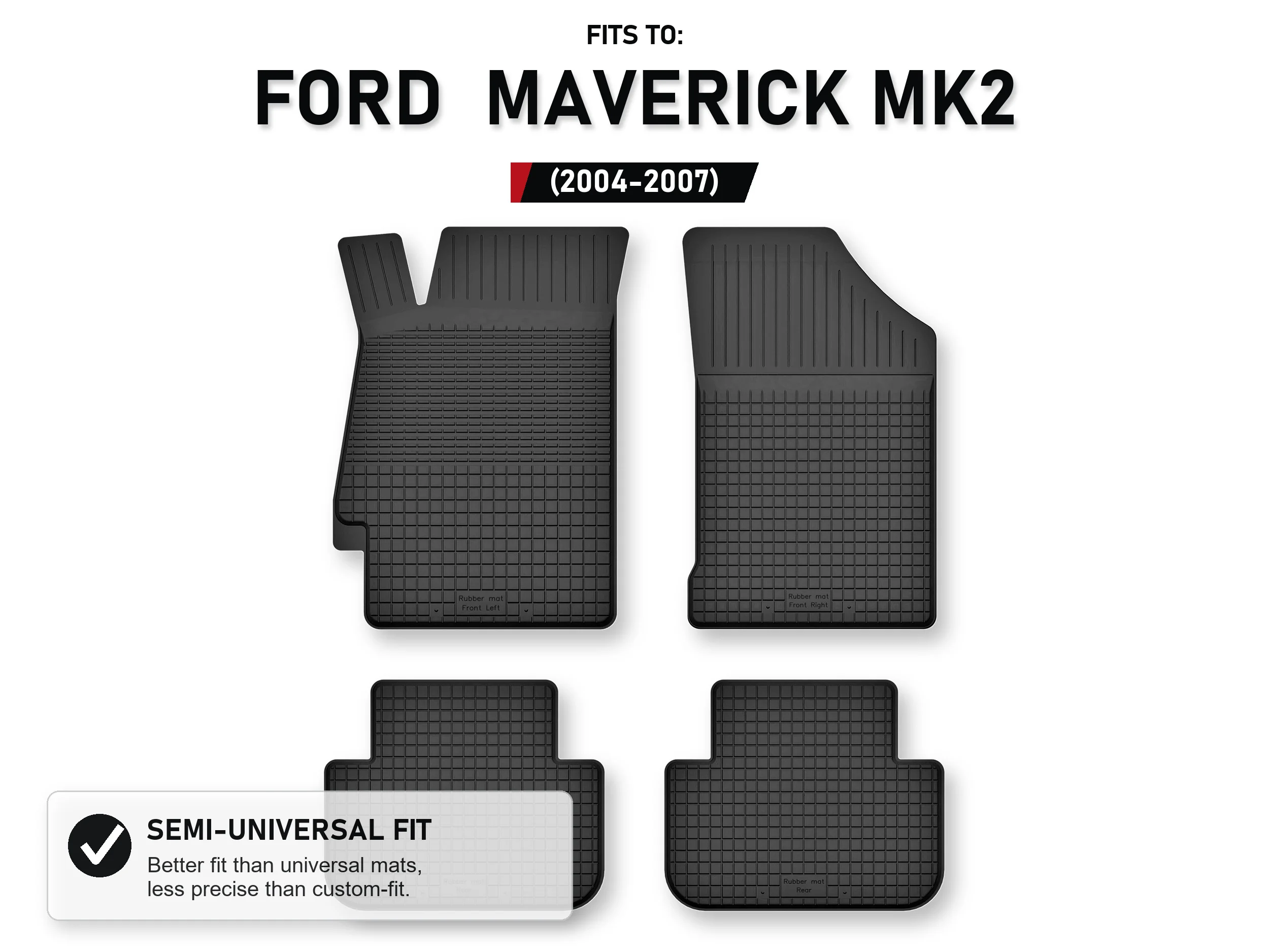 Rubberen matten, dienbladtype voor: Ford Maverick Mk2 2004-2007 SUV, 4 stuks