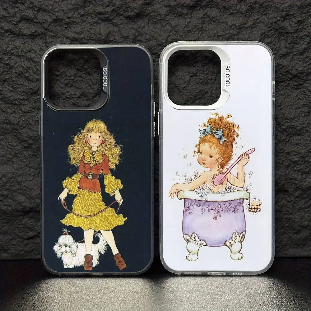 

S-Sarah Kay Pattern Phone Case For iPhone17,16,15,14,13,12,11 Pro Max Blcak Colorful Silver Plated Inside Phone Case