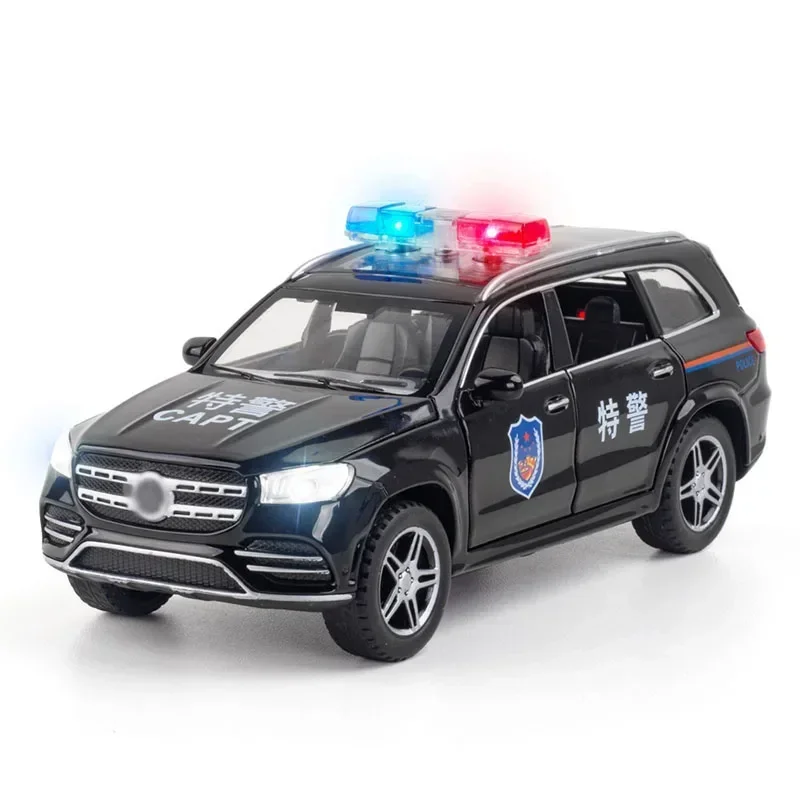 1:32 Mercedes Benz GLS580 Полицейская машина из сплава Модель игрушечного автомобиля Звуковой свет Откатный внедорожный литой под давлением Игрушечный автомобиль для детей A79