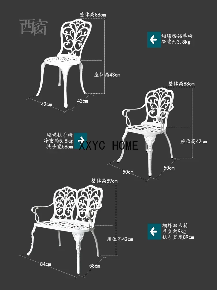 Outdoor Desk-Chair Courtyard Leisure European-Style Balcony Table and Chair Cast Aluminum White Iron Garden Table and Chair