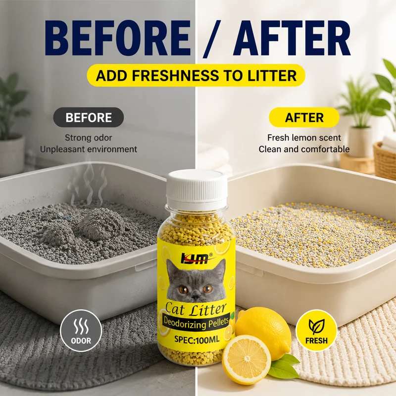 KJM Pet Cat Litter Deodorizer Pellets Lemon Fragrance Odor Neutralizing Beads Fresh Scent For Cat Litter Box Bad Smell Removal