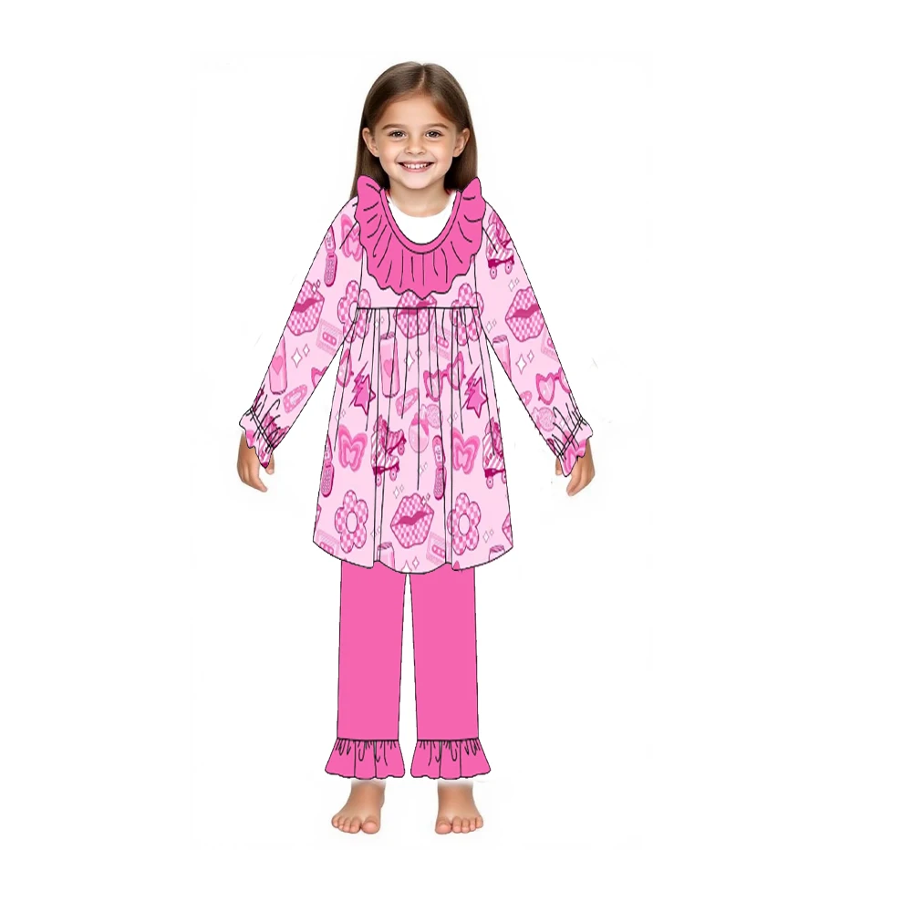 

High Quality Toddler Girl Clothes Girls Outfit Baby Bodysuit Dress Lipstick Print Boutique Sisters Set