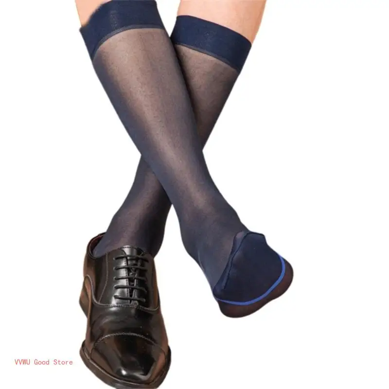 Sophisticated Men's Calf Socks Breathable Sheer Business Formal Dress Stockings