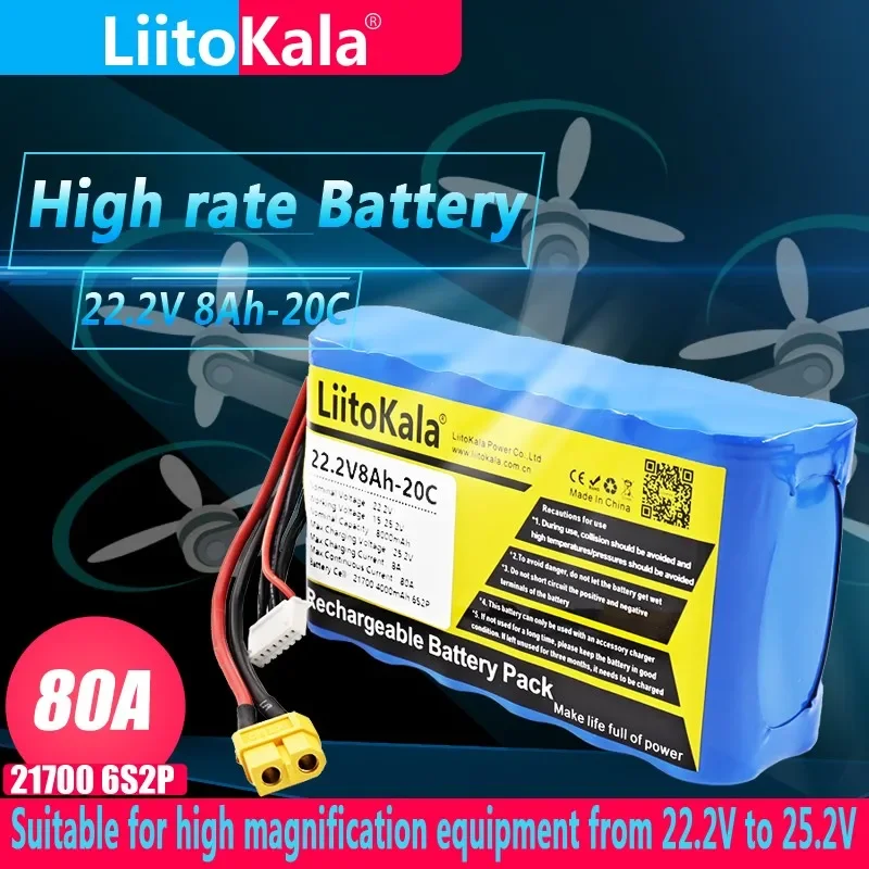 

LiitoKala 8000mAh 6S 10C 20C 22.2V XT60 21700 4000mAh 10C 6S2P Li-ion Battery RC Battery Pack for RC Boat Cars Drone