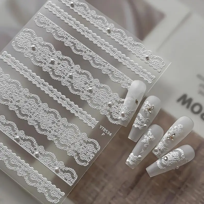 French Minimalist Nail Art Stickers Lace Pearl Design No Glue Needed Manicure Decals for Professional Salon Home Use