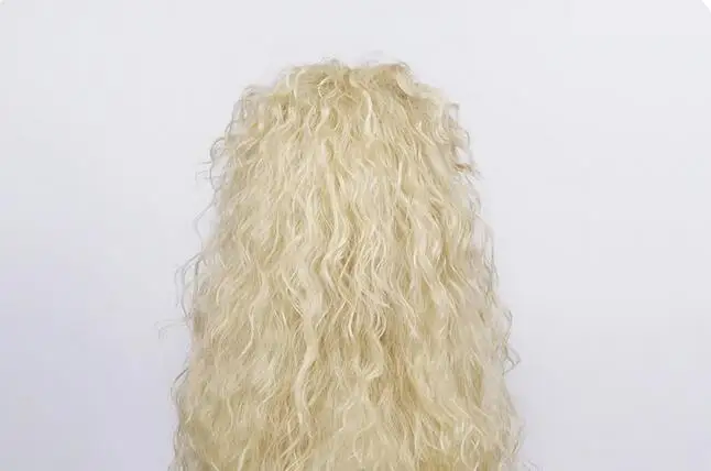 Men\'s Long Curly Blonde Hair Halloween Cosplay Synthetic Wig Punk   Fluffy Wig + Wig Cap