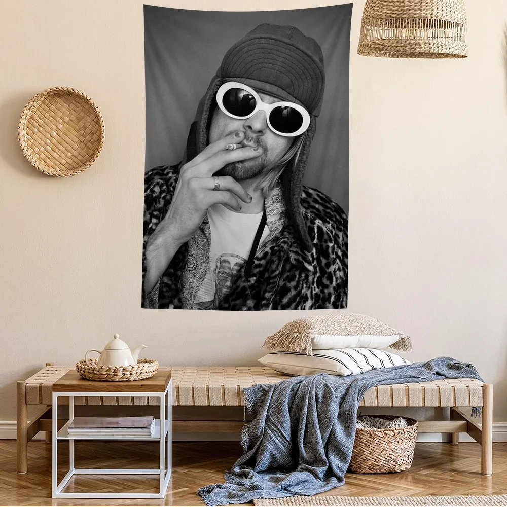 نسيج مغني كورت كوبين ملون ، تعليق على الحائط ، ديكور منزلي ، هيبي ، ديكور بوهيمي ، فن جدار العرافة