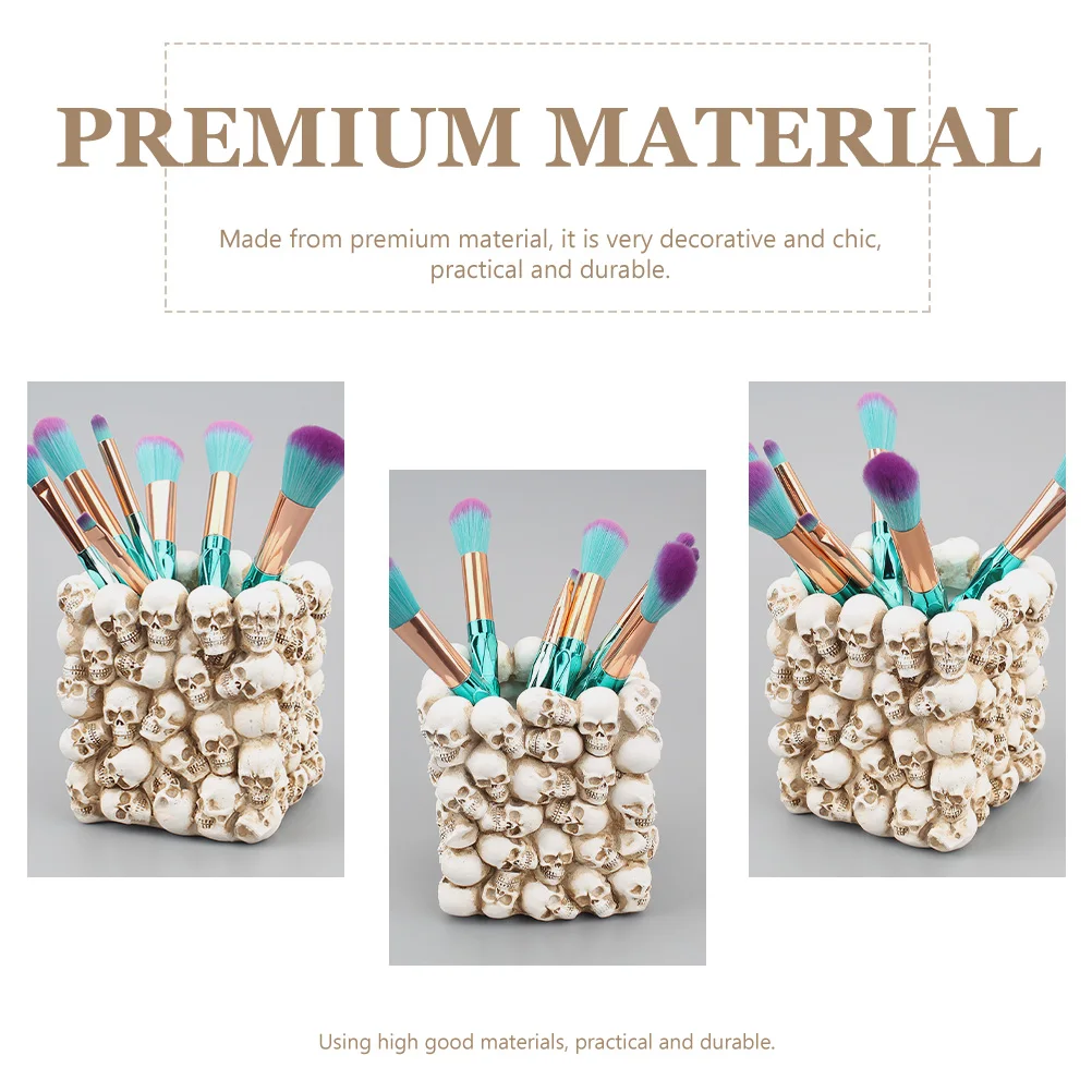 

Skull Pen Holder Small Square Brush Storage Pencil Holder Desktop Storage Bucket Decorative Pen Organizer Halloween