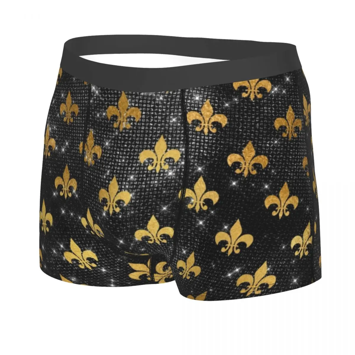 Custom Elegant Black And Gold Fleur De Lis Underwear Men Sexy Printed Custom Fleur-De-Lys Lily Floral Boxer Shorts Panties