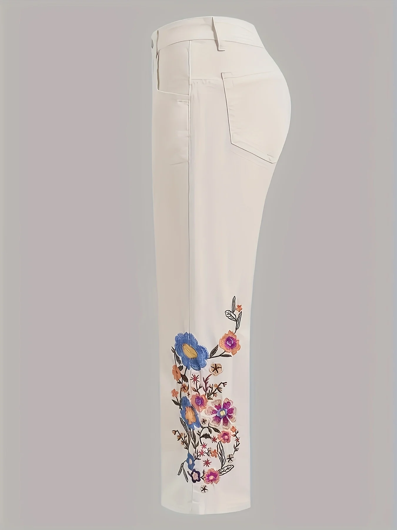 Dżinsy damskie, amerykański styl retro, haftowane kwiaty, dżinsy z wysokim stanem, luźne, proste nogawki, uniwersalne na co dzień (pasek nie jest dołączony)