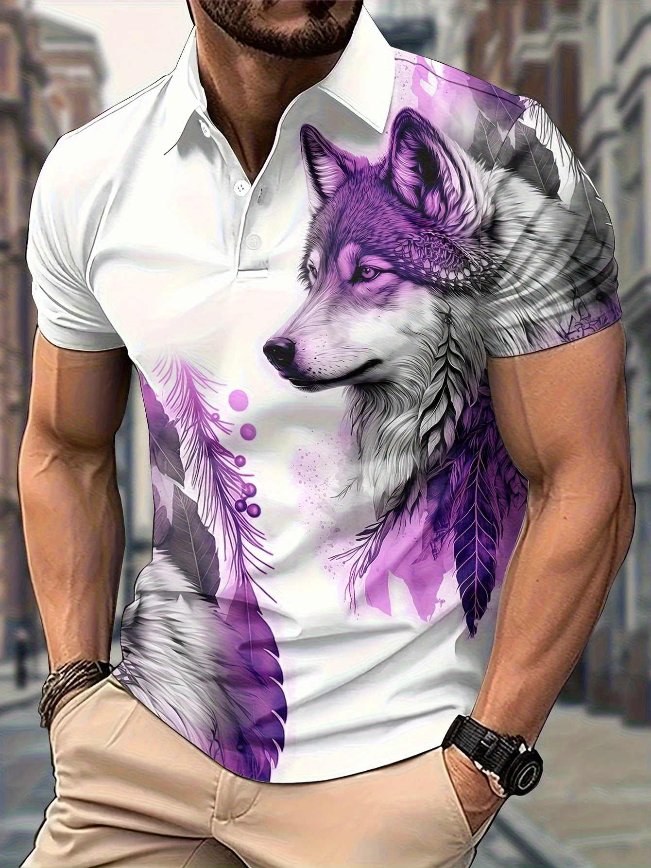 2026 Summer Fashion Lonely Wolf Texture Pattern Design 3D Printing Fast Drying Polo Shirt Business Elite Sports Shirt Large Size