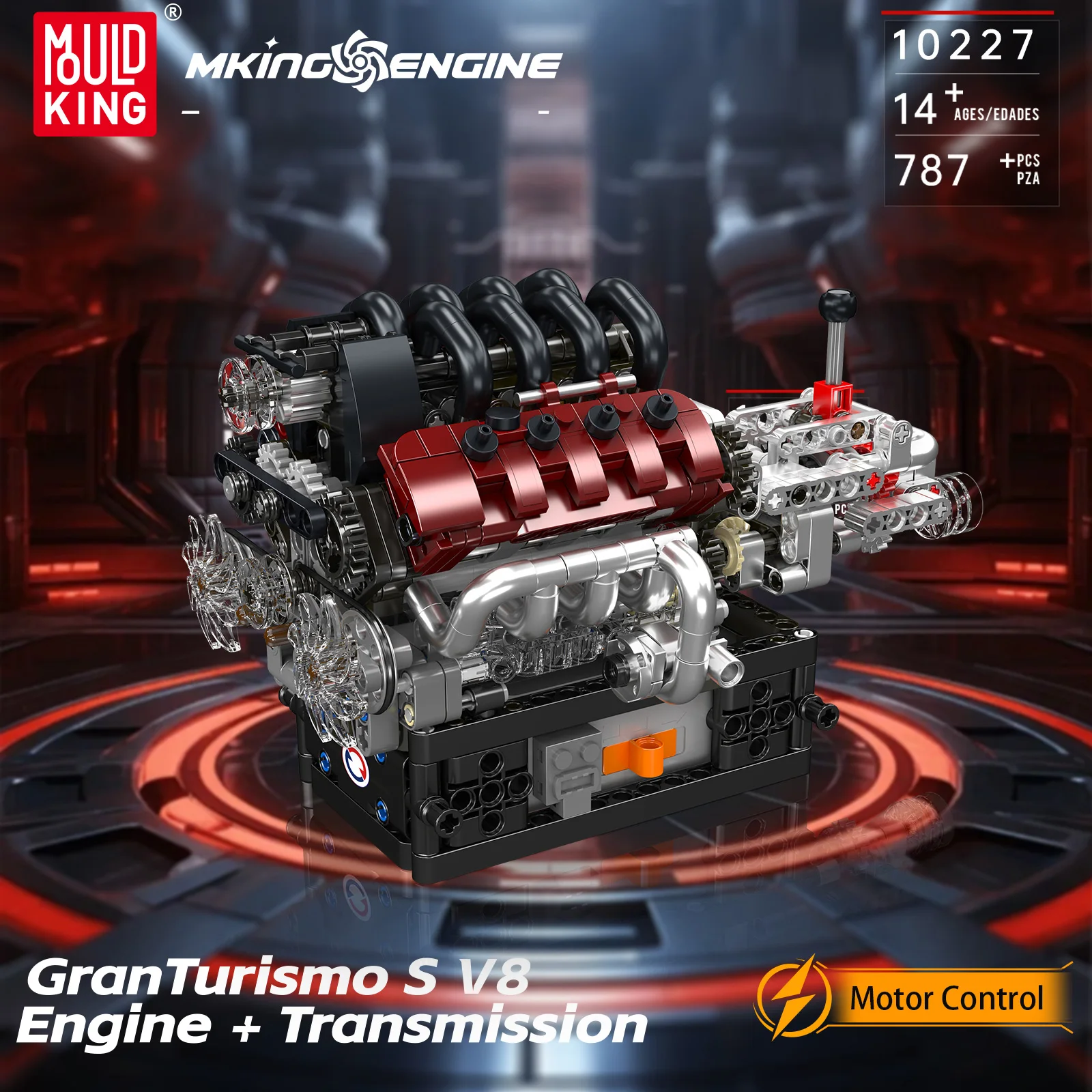 

Mold King 10227 GTS V8 двигатель + коробка передач строительные блоки классический роскошный автомобильный двигатель с коробкой передач с электроприводом детские игрушки подарки