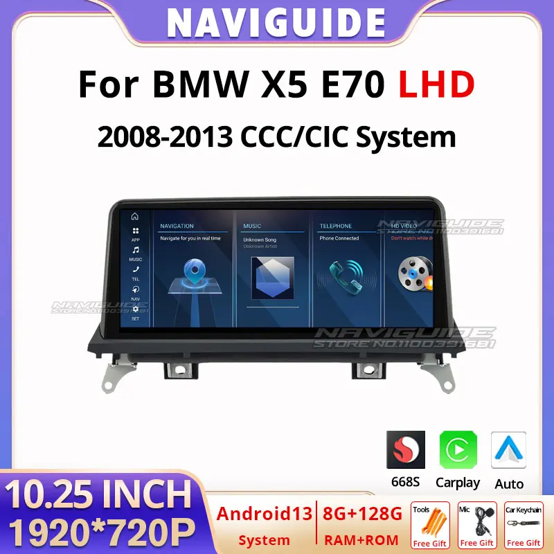 NAVIGUIDE 10.25'' For BMW X5 E70 2010-2017 CCC CIC System Car Radio Multimedia Player Carplay Bluetooth Display WIFI GPS Navi BT