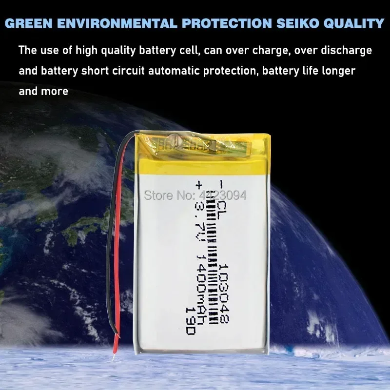 Li-polymer Battery Replacement Battery 103048 DIY Battery Rechargeable 1400mAh Li-Po Lithium for MP3 MP4 DVD Speaker Camera