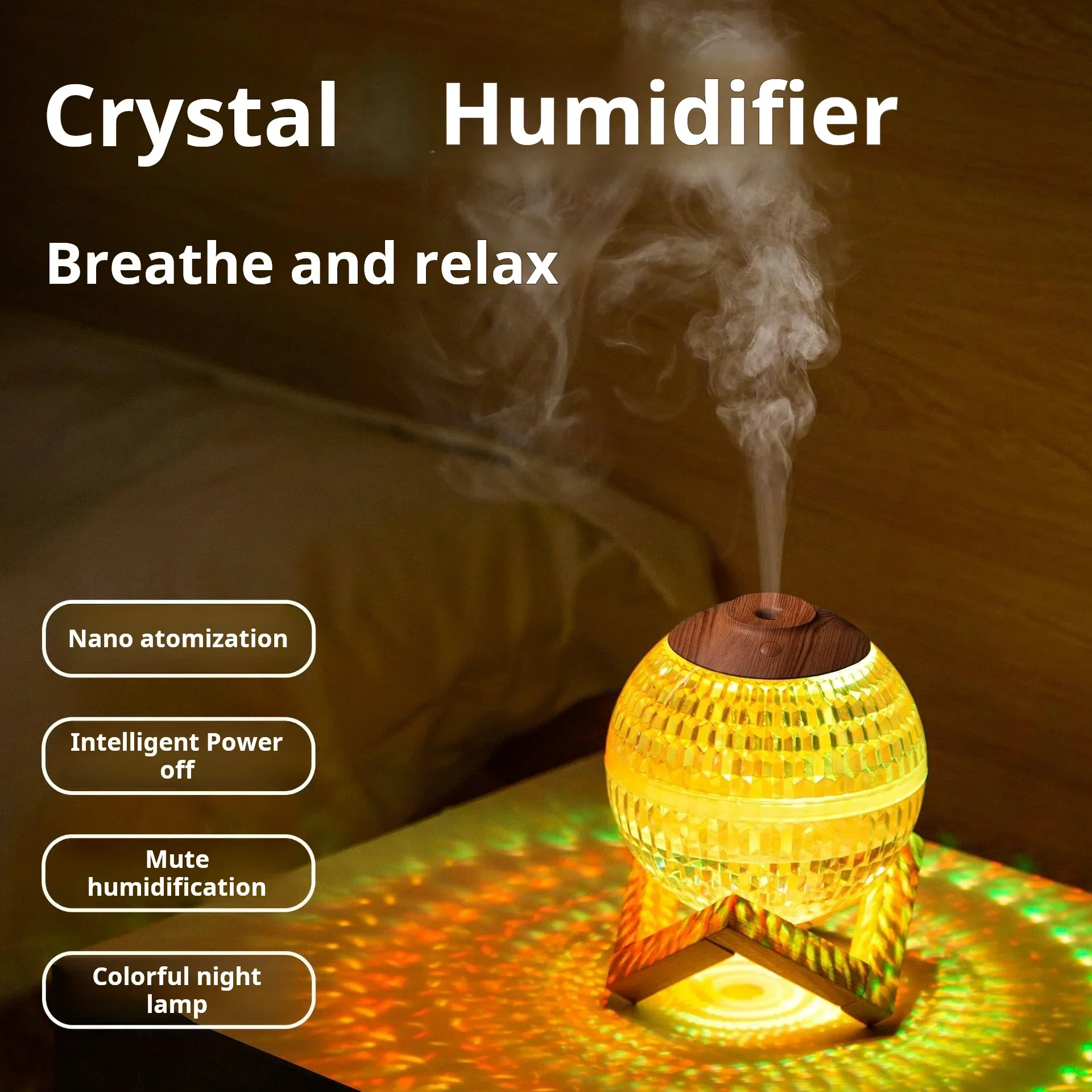 

Creative SJ Wooden Stand Humidifier with Large Capacity Water Refill Essential Oil Diffuser Desktop Colorful Atmosphere Lamp Nig