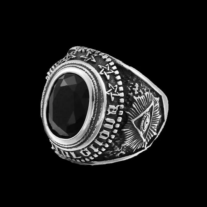 Black Stone God Eye Ring 316L Stainless Steel Jewelry Biker Punk Goat Ring