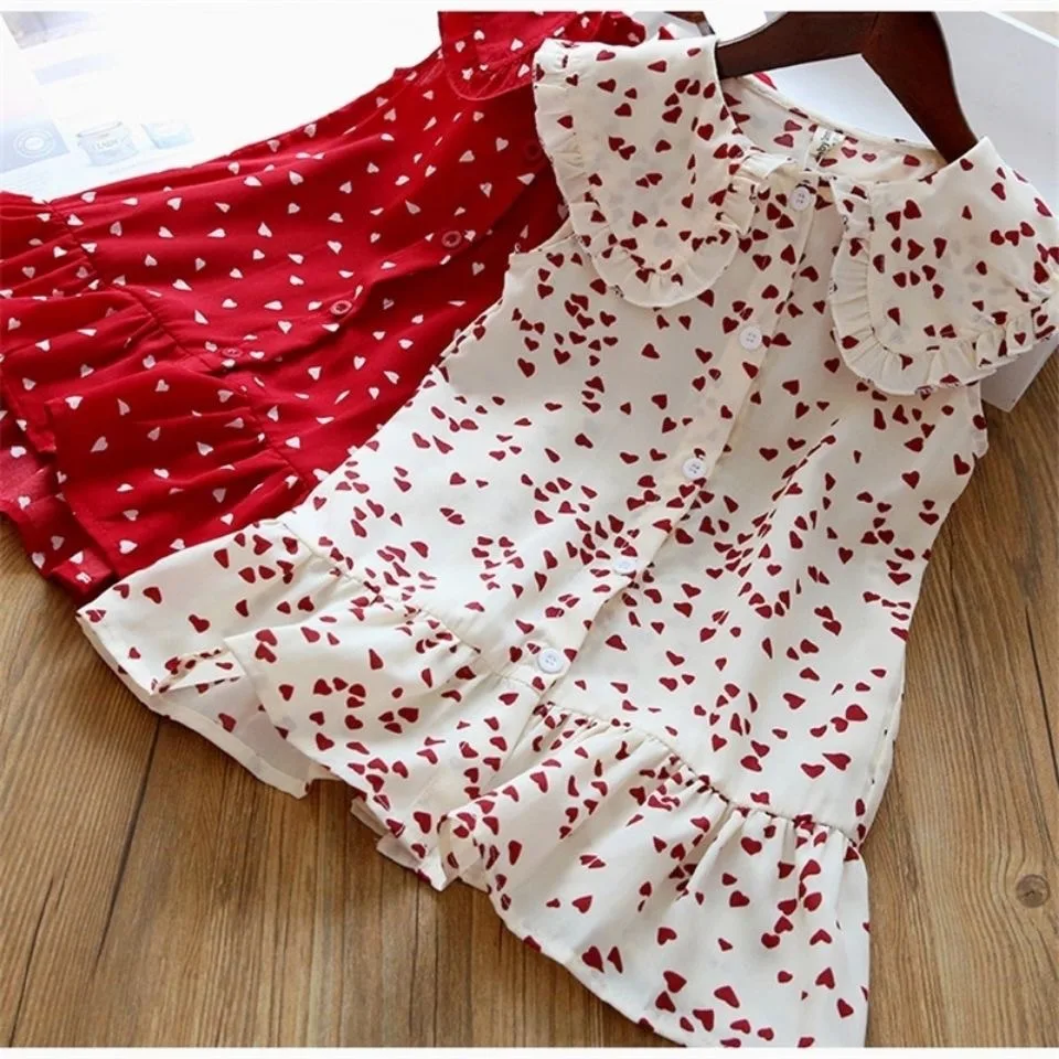 Children's Lotus Leaf Collar Dress, Summer Girls' Sweet Polka Dot Skirt, Children's Skirt, One Piece for Children Aged 3-8