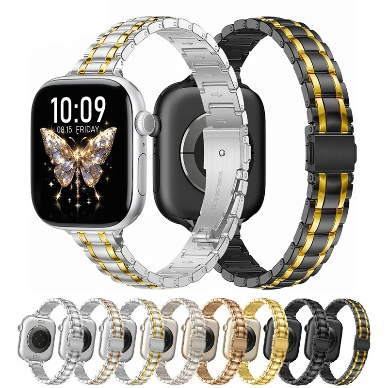 

Тонкий ремешок из нержавеющей стали для Apple Watch 49 мм, 44 мм, 46 мм, 40 мм, 38 мм, 41 42, 45 мм, металлический браслет iWatch series 10 9 se Ultra2, ремешок