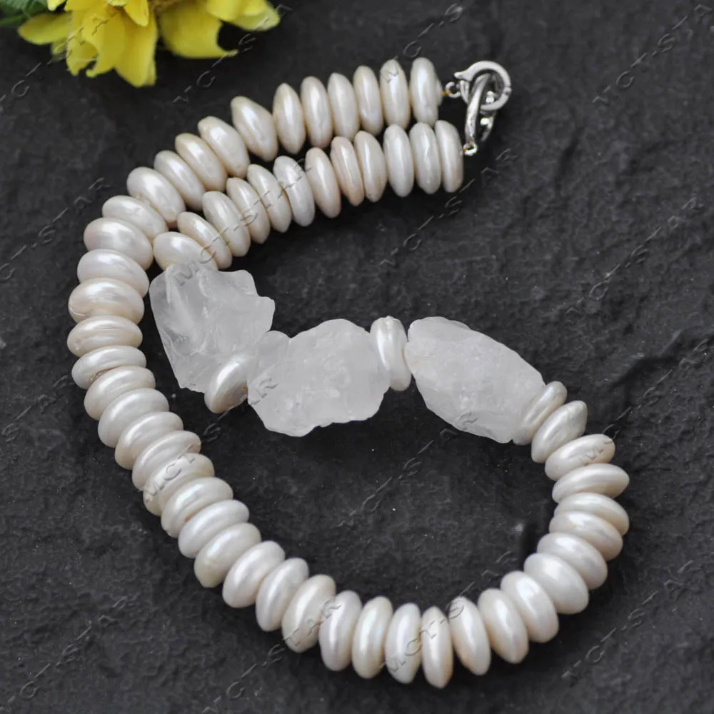 

MCT·STAR 18'' 30mm White Coin Freshwater Pearl Sugar Cubes Clean Crystal Ore Necklace CZ Custom Jewelry（ Z13982 ）