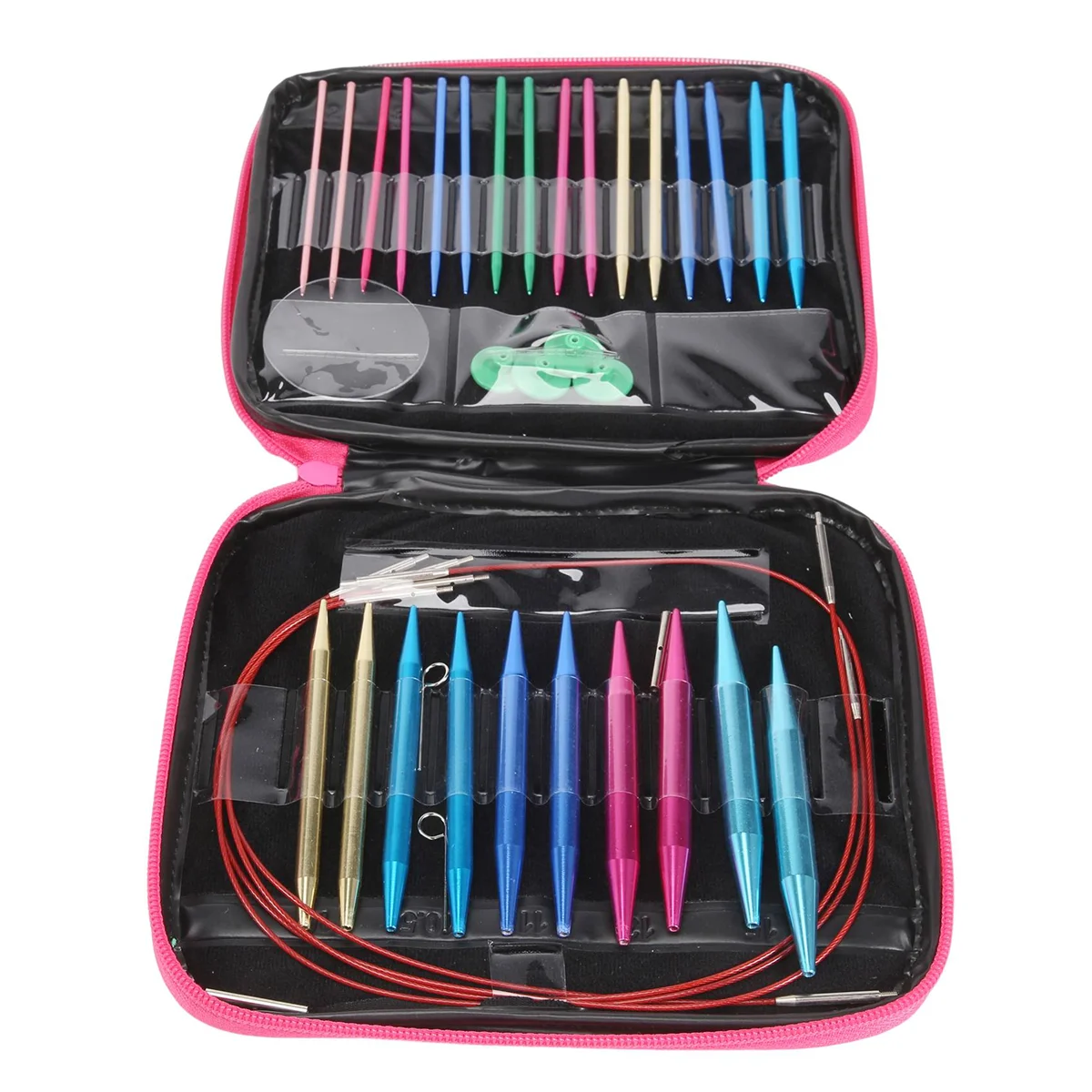 

A59T 26 Pieces Aluminum Interchangeable Circular Knitting Needle Set,13 Size Interchangeable Crochet Needles for Knitting