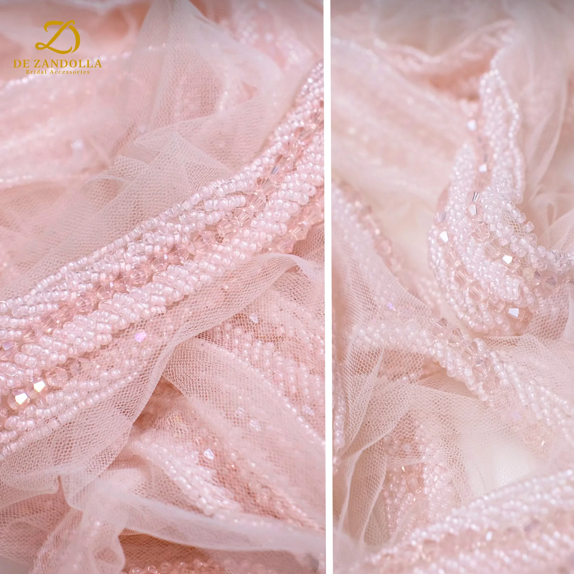 

5 Meters 3D Pink Wedding Lace Trim with Beads Handmade Tulle Sewn Crystals for Bridal Party Dress Belt Clothes DIY Accessories