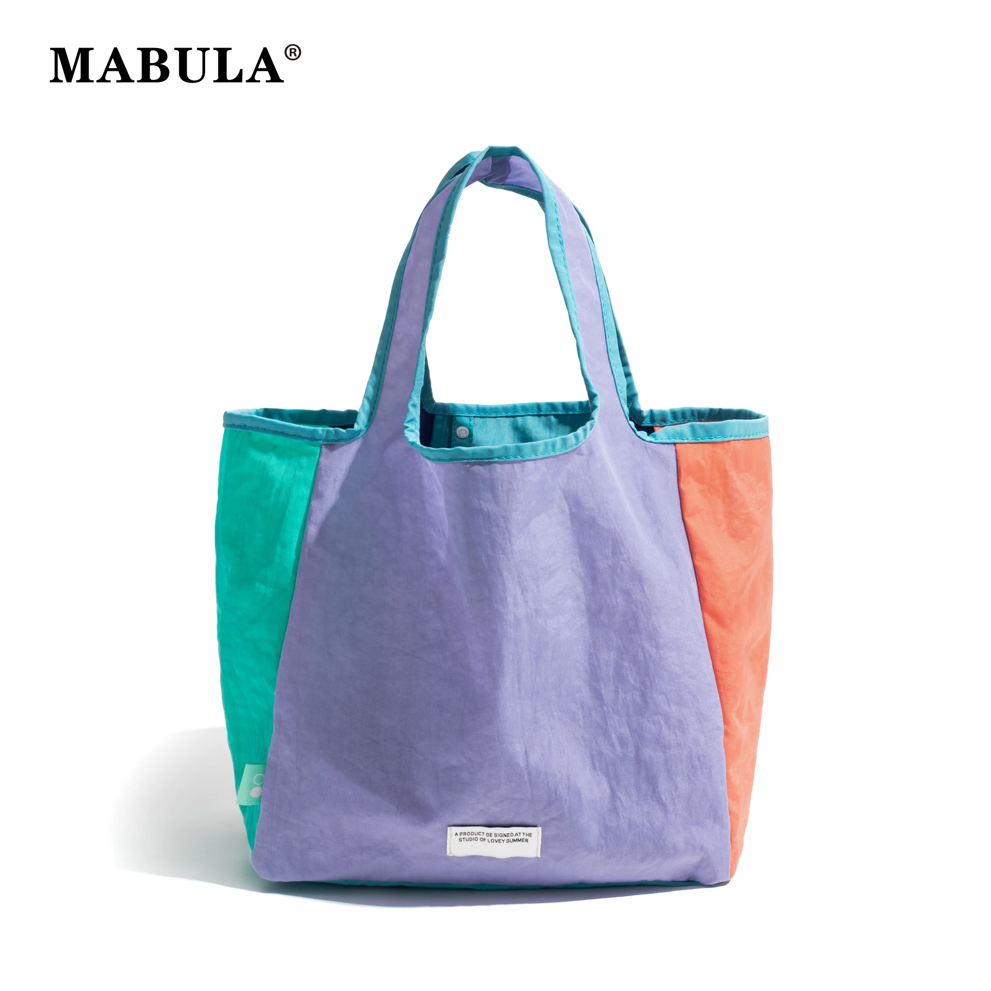 

MABULA Reusable Shopping Bags Washable Foldable Grocery Lightweight Letter Embroidery Colorful Eco Friendly Women Handbag