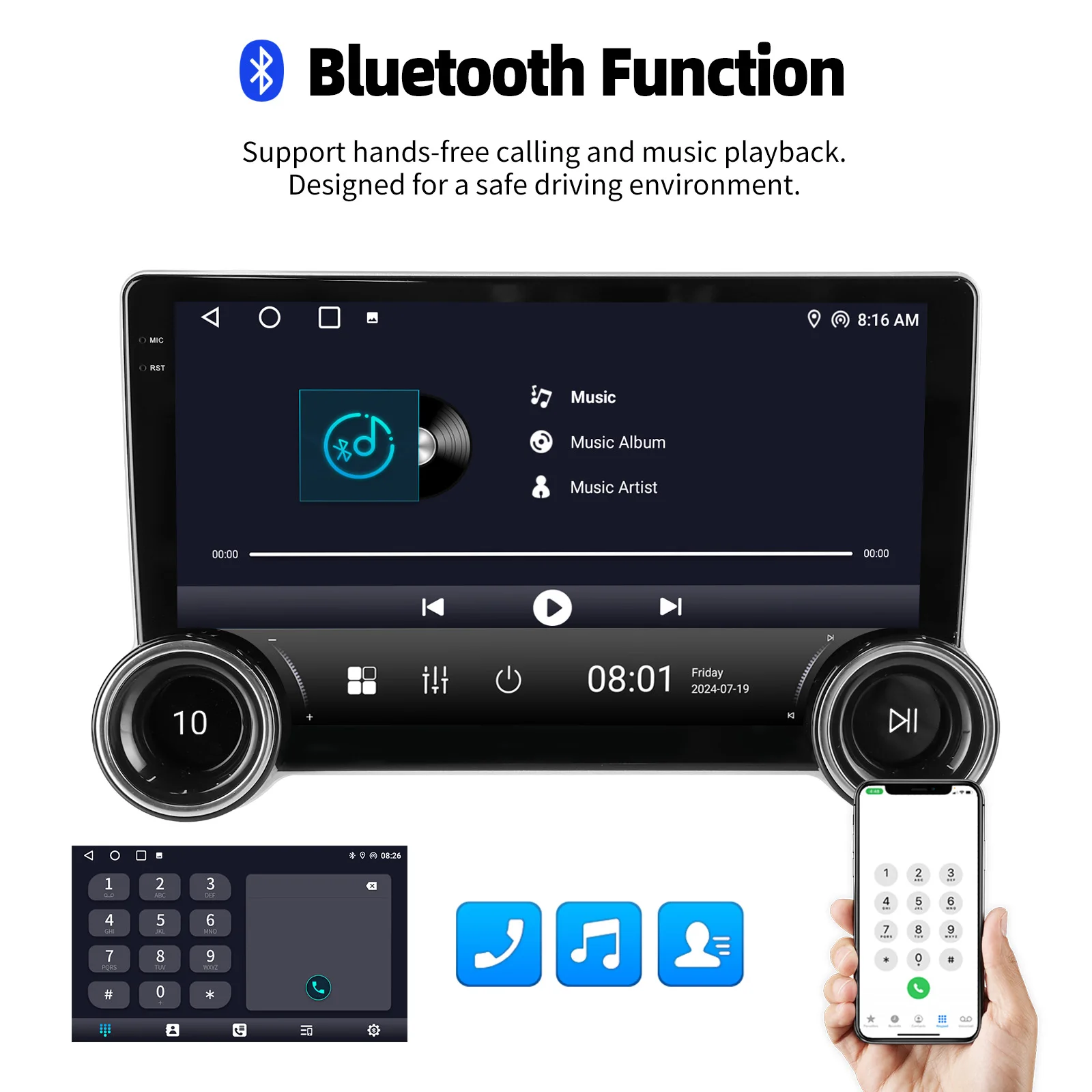 ESSGOO 10'' 32/64G Android 15 Autoradio Für Seat Ibiza 6J 2009-13 Carplay Android Auto GPS Navi WIFI BT FM RDS Mit Doppel Knopf – Detail 11