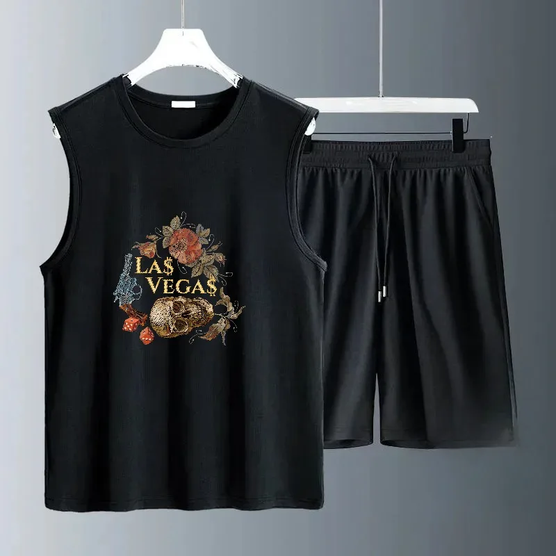 

Men Suits Men's Suit Summer Outdoor Sport Suit Sleeveles TShirt and Shorts Men's Clothing Tracksu Flower pattern Polyester fiber