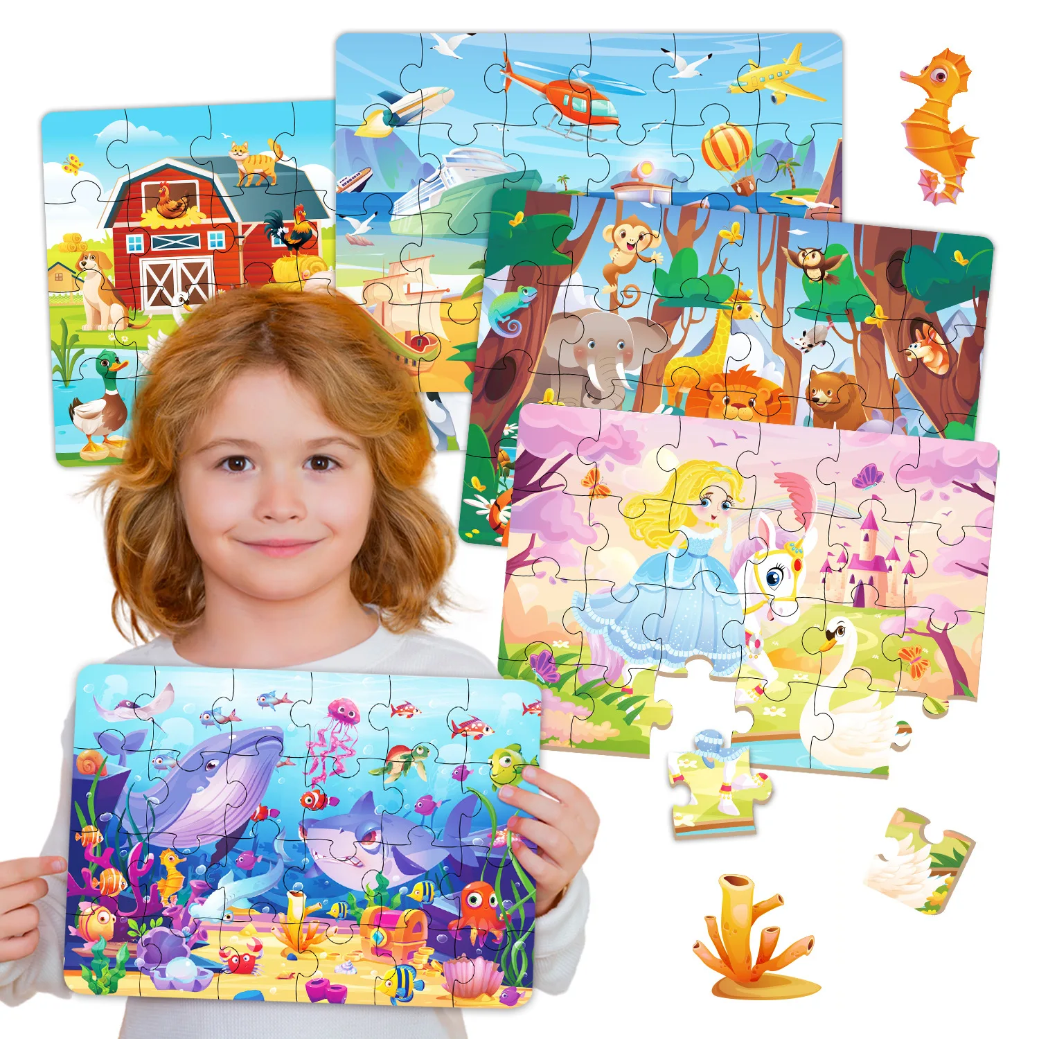 New Children Jigsaw Puzzle 3-6 Years Old Early Education Educational Tabletop Toy Diy Cartoon Animal Dinosaur Ocean Scene Paper