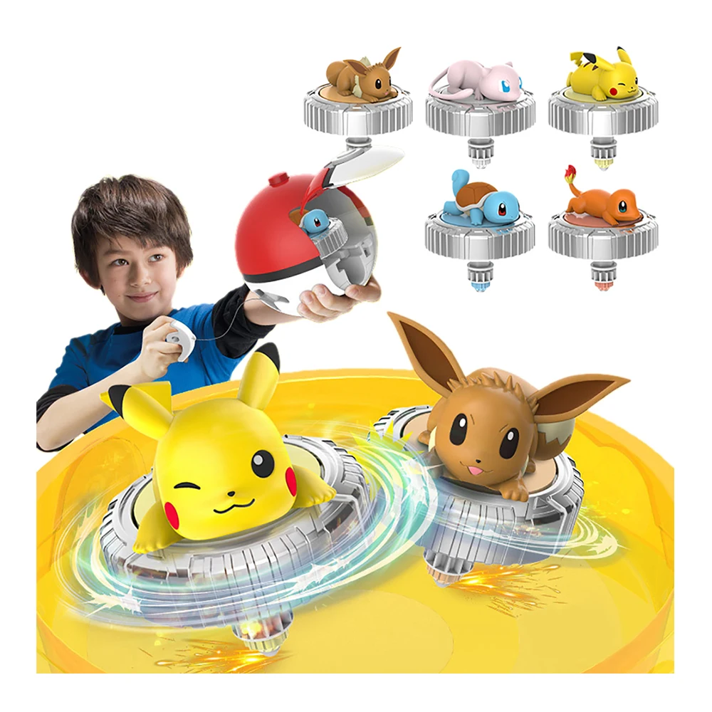 Pokemon Battle Spinning Top Anime Figure Pikachu Pokeball Charmander Squirtle Eevee Interactive Pvp Game Children's Gifts Toys