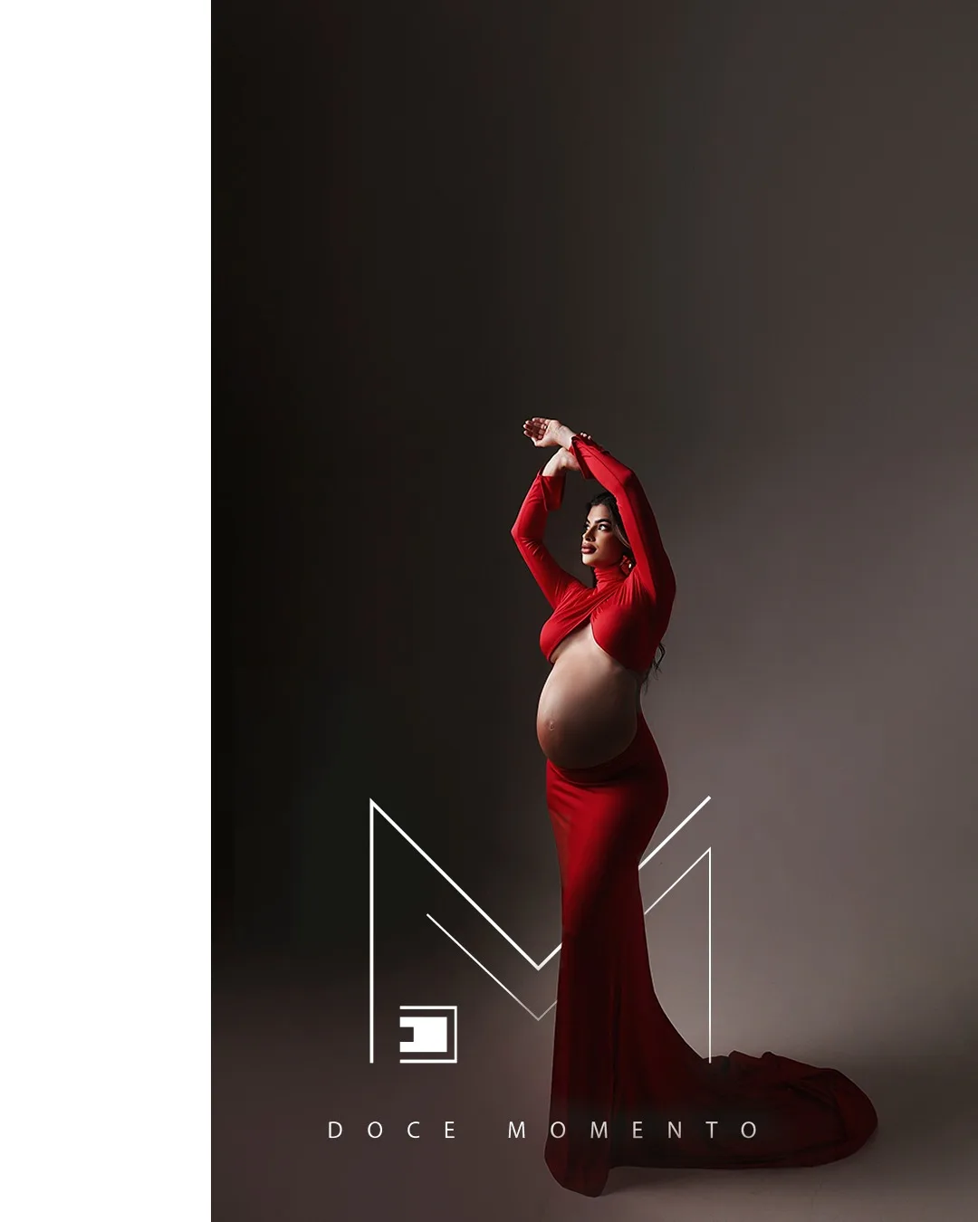 Beauty Red Maternity Dress Photoshoot Cut-Out High Neck Stretch Baby Shower Dresses Pregnancy Photography Dress Shooting Outfit