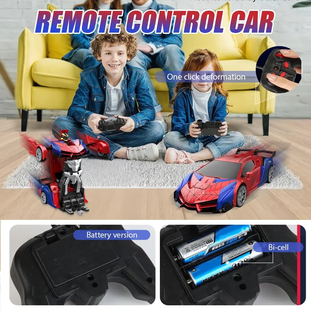1:18 RC Transforming Car Robot Toy for Kids – 2.4GHz Remote Control Drift Racing Vehicle with LED Lights, Boys Rechargeable Gift