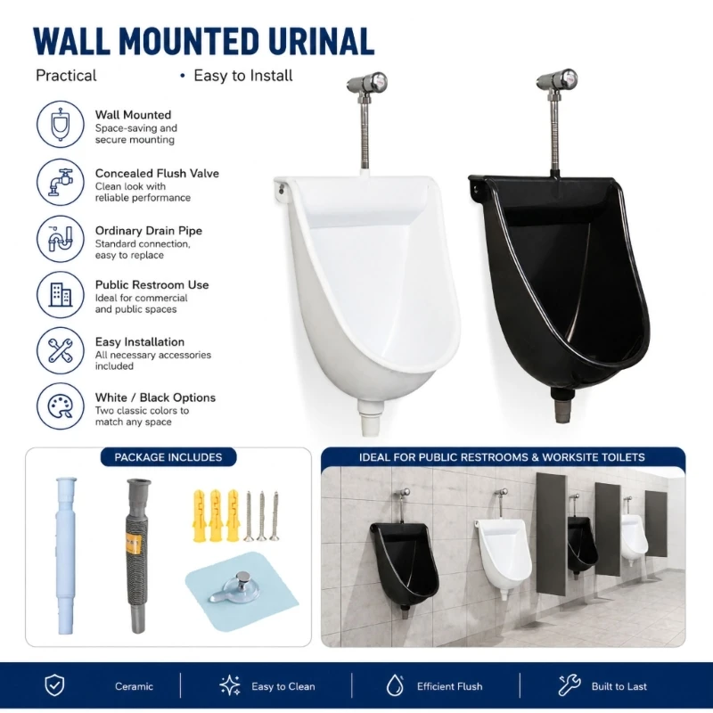 Wall‑Hung Commercial Urinal Wall Mounted Urinal with Molded Plastic Body, Off-Ground Fixture for Public, Temporary and M4YD