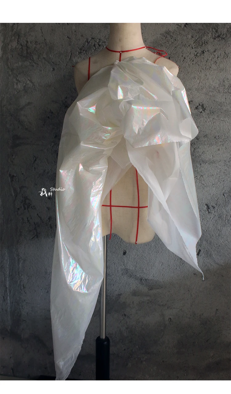 

candy laser clothing designer fabric for patchwork white illusion gradient cloth texture handmade pleated cloth fabric