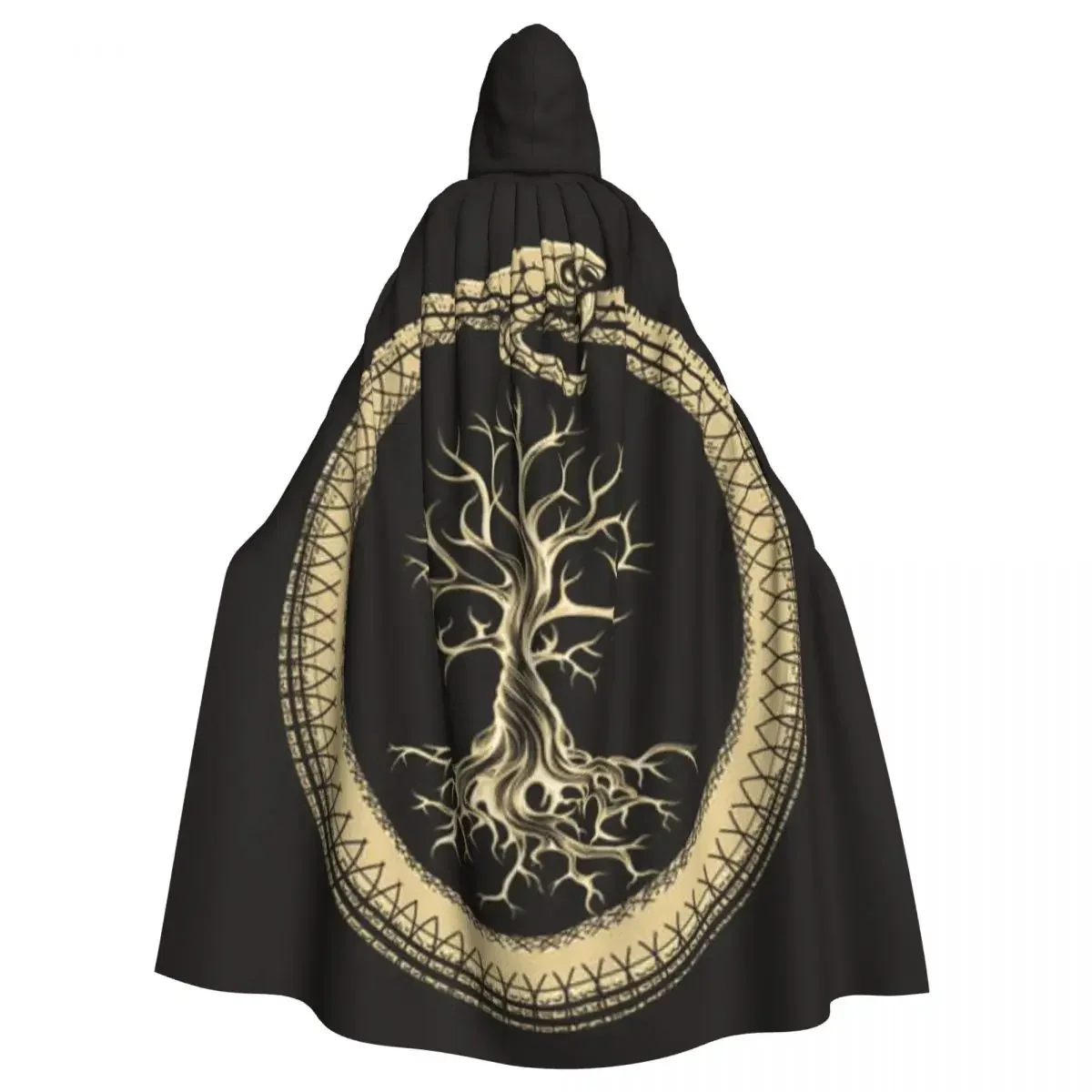 Long Cape Esoteric Illustration Of Ouroboros Snake Hooded Coat Autumn Hoodies