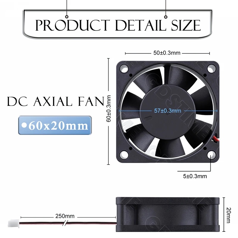 Wentylator Gdstime 6020 24V 12V Chłodzenie 60MM*20MM DC Bezszczotkowy Wentylator Chłodzący 60MM Podwójny Kulowy Radialny Wentylator do Drukarki 3D i Chłodzenia Silnika
