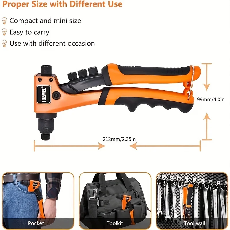 Heavy Duty Single Hand Manual Rivet Gun Kit with 4 changeable Rivet Heads and 80Pcs Rivets
