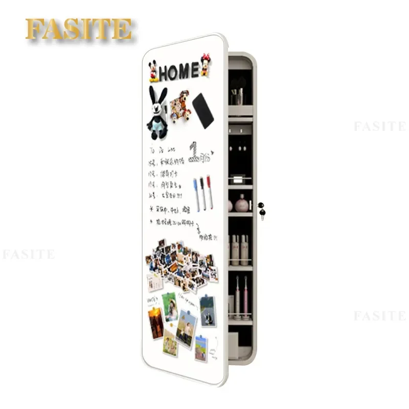 For Wall Mounted Full Body Mirror Jewelry Storage Cabinet with Magnetic Whiteboard Hidden Invisible Design Space Saving Home