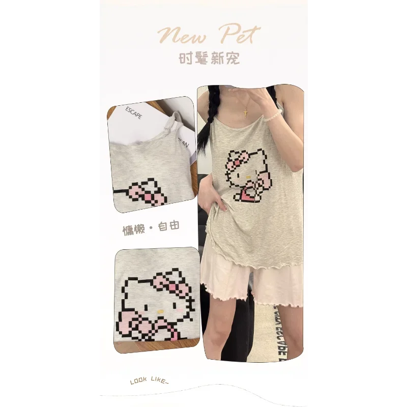 Sanri ohello Kitty Seiden pyjamas Damen Sommer Baumwolle Hosenträger Weste lässig atmungsaktive Damen Pyjamas Homewear Pyjamas Hosen Set