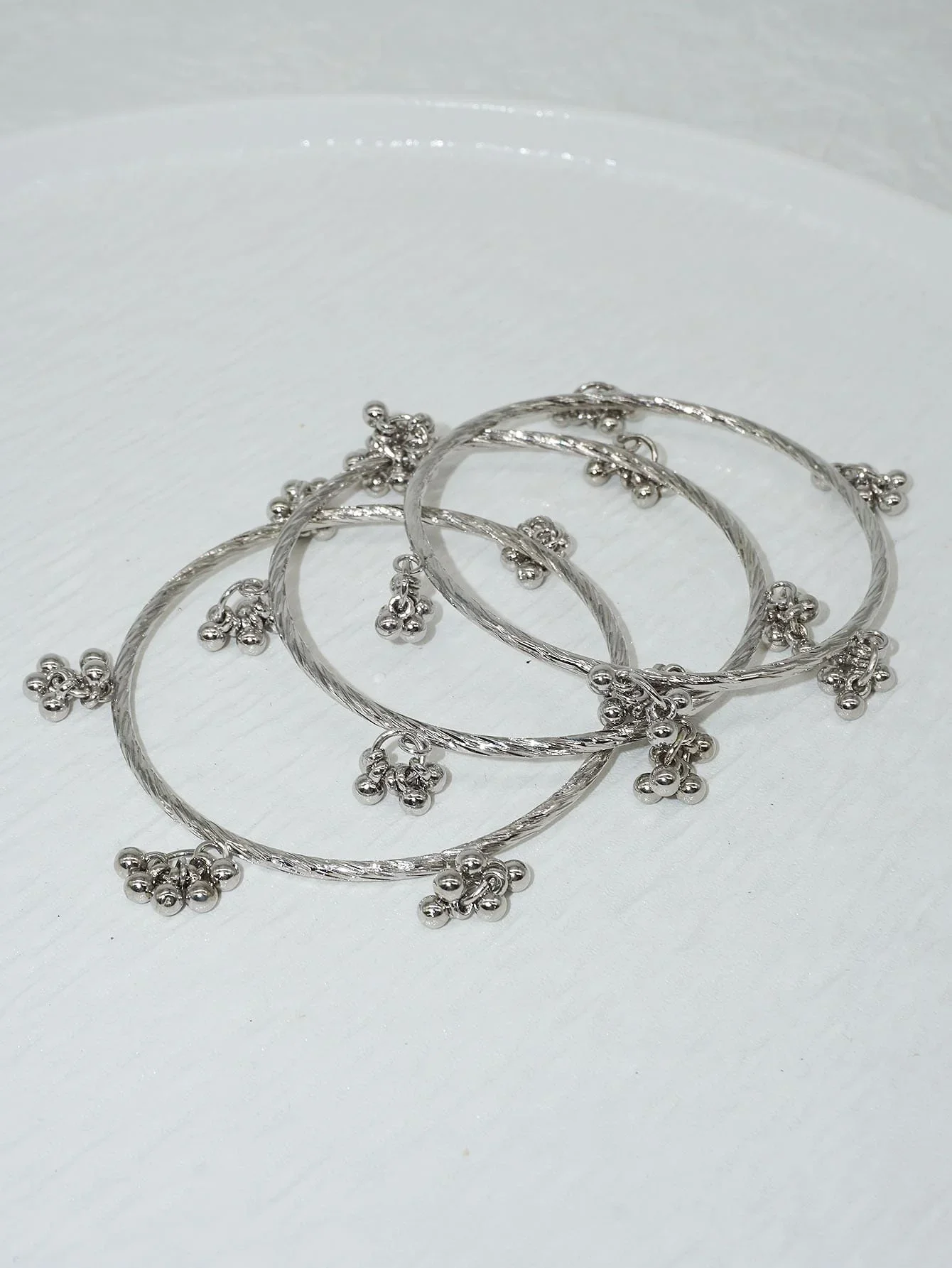 European And American Style Fashionable Iron Alloy Bracelet Set With 3 Ccb Beads For Women