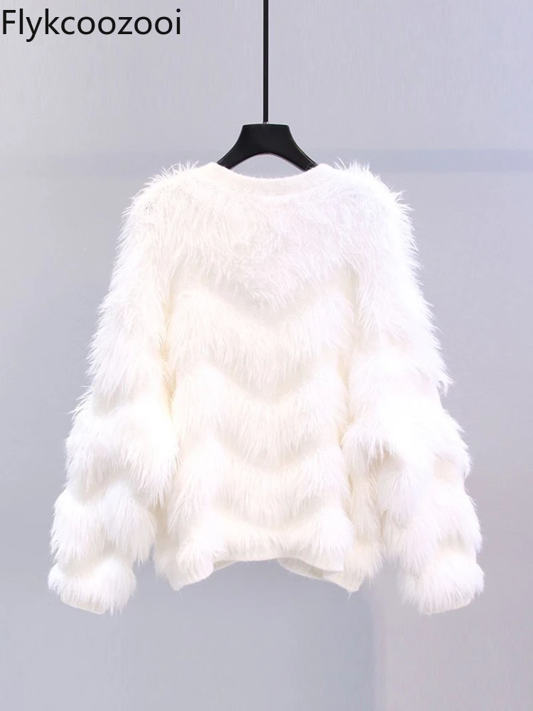 Soft Waxy Imitation Mink Fluffy Coat Female Autumn and Winter 20244 New Loose V-neck Knitted Cardigan Long Sleeve Top