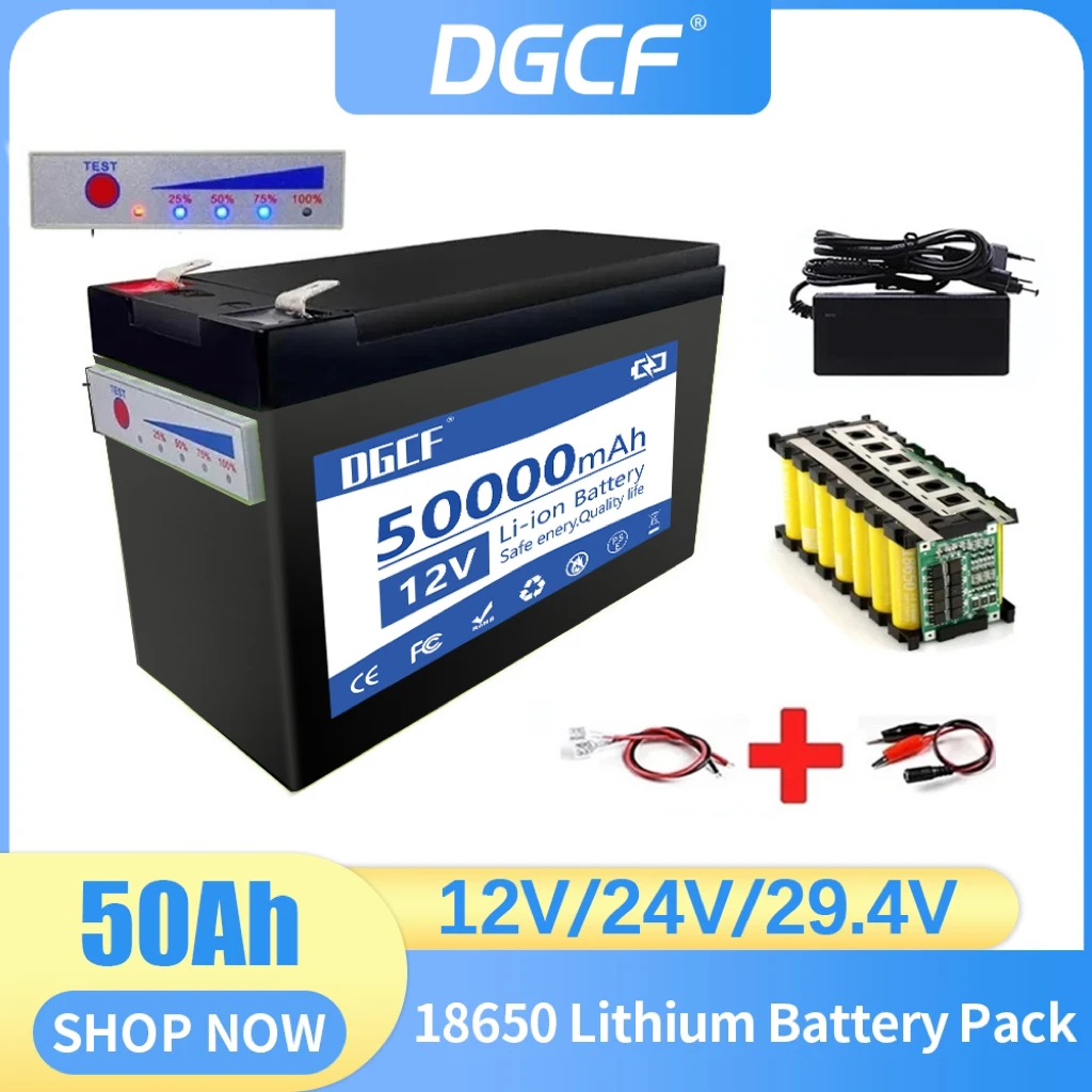 

3S6P 12V/24V/29.4V Lithium Battery 18650 Original Built-In BMS 50Ah Rechargeable Batteries Pack Power Display Port with Charger