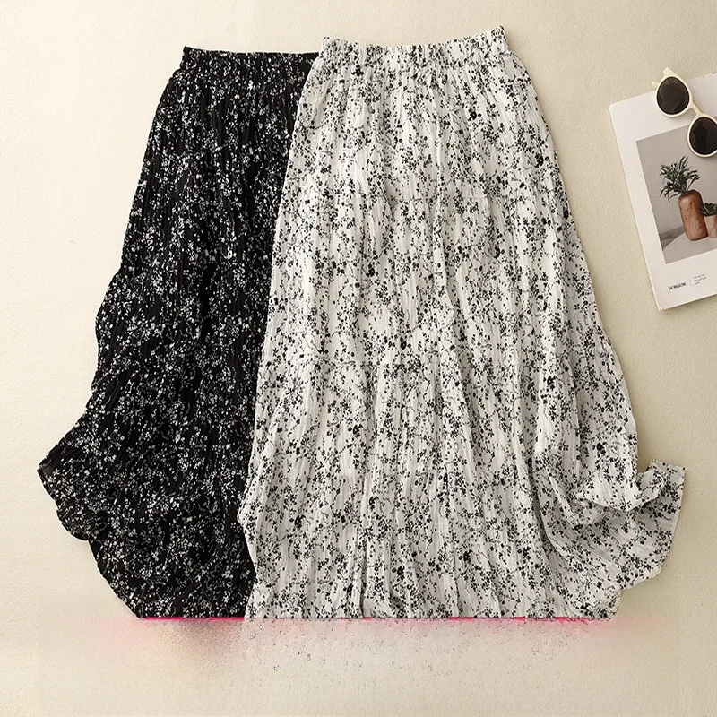 

Summer Women's A-Line Midi Skirt Vintage High Waist Draped Slimming Pleated Thin Floral Print Gown Cotton Polyester Blend