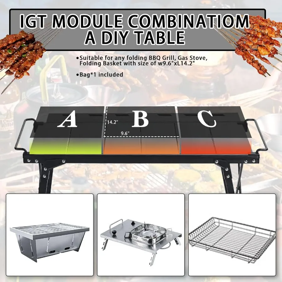طاولة تخييم بإطارات ممتدة قابلة للحمل وقابلة للطي في الهواء الطلق، طاولات تخييم IGT خفيفة الوزن وقابلة للتعديل #4